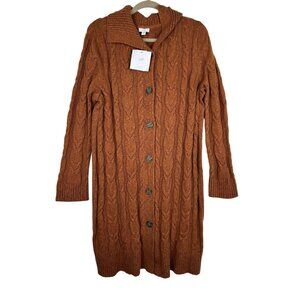 NWT J. Jill Women's Cardigan Rust Cable Knit Collared Buttons Long Sleeve Large